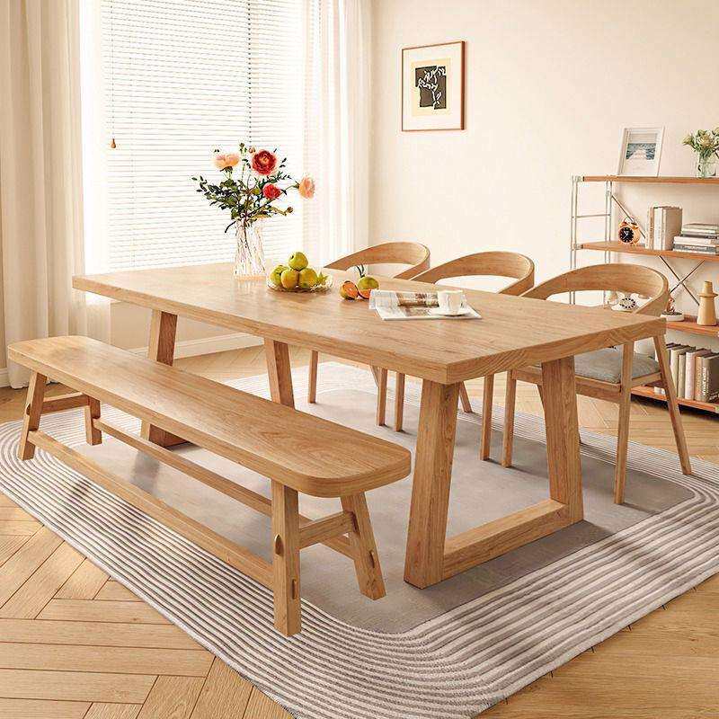 莫比实木餐桌长方形饭桌家用小户型餐书桌一体客厅长桌椅组合套装