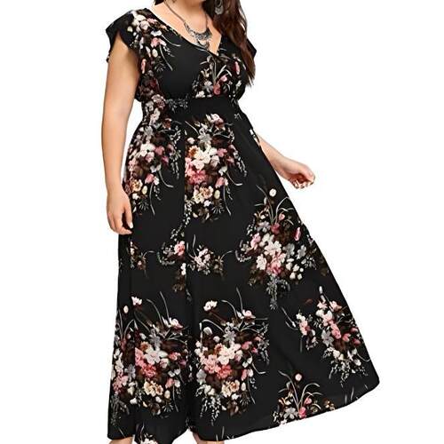Dress with elastic waistband and ruffle sleeves printed in