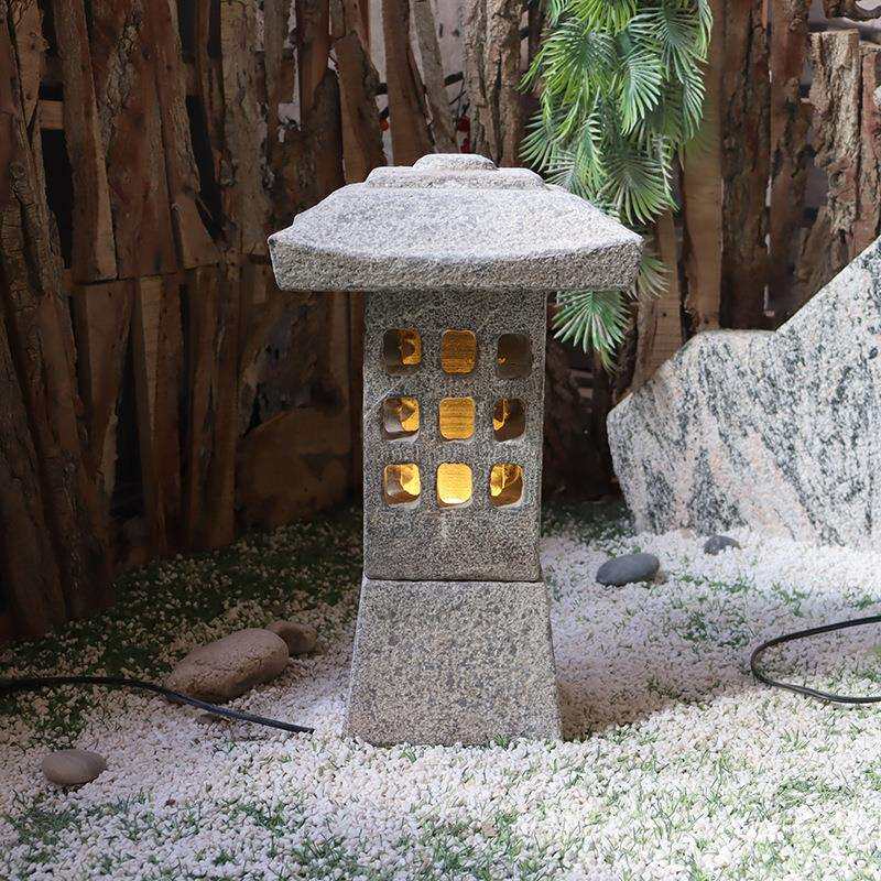石灯笼日式庭院石灯塔青石仿古地灯户外中式别墅园林景观照明摆件