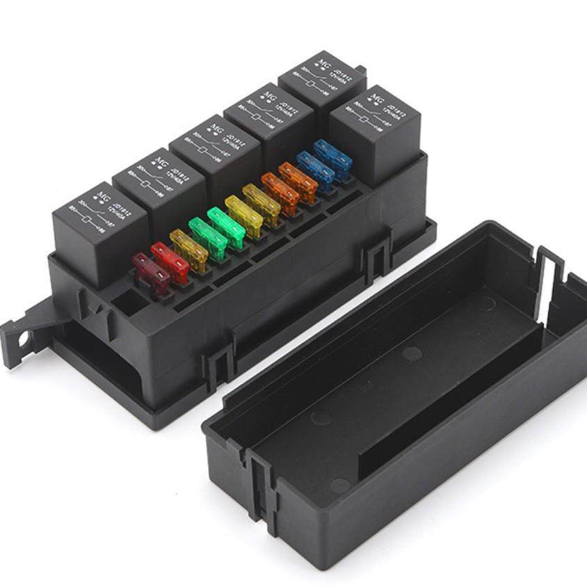 汽车改装11路保险片盒带6路继电器多路接线保险丝盒座