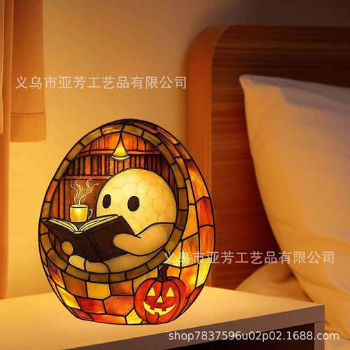 跨境新品Ghost Reading Book Lamp万圣节幽灵鬼读书灯 树脂灯摆件