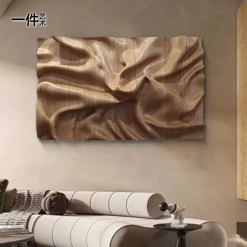 现代木雕艺术样板房客厅装饰画立体实物画抽象玄关背景墙装置挂画