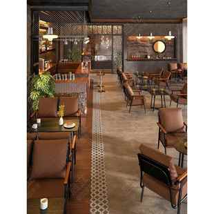 咖啡厅桌椅组合复古铁艺沙发酒吧接待洽谈甜品休息区餐厅休闲椅子