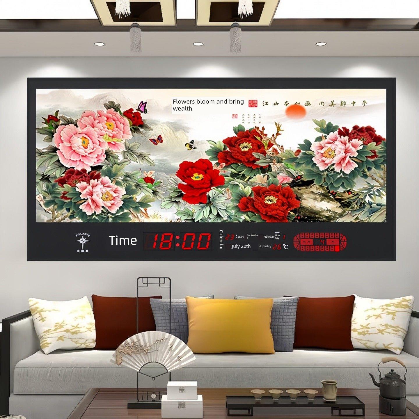 新型电子万年历挂画壁画智能挂钟数字电子挂钟挂钟客厅挂钟