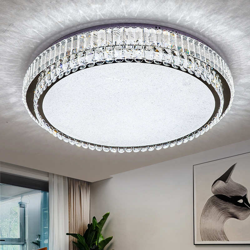 2021新款led吸顶灯客厅不锈钢圆形双层水晶灯简约现代卧室餐厅灯