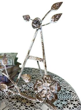 欧式法式铁艺托盘玫瑰花碗碟架室内园艺户外桌面展示架壁挂架展示