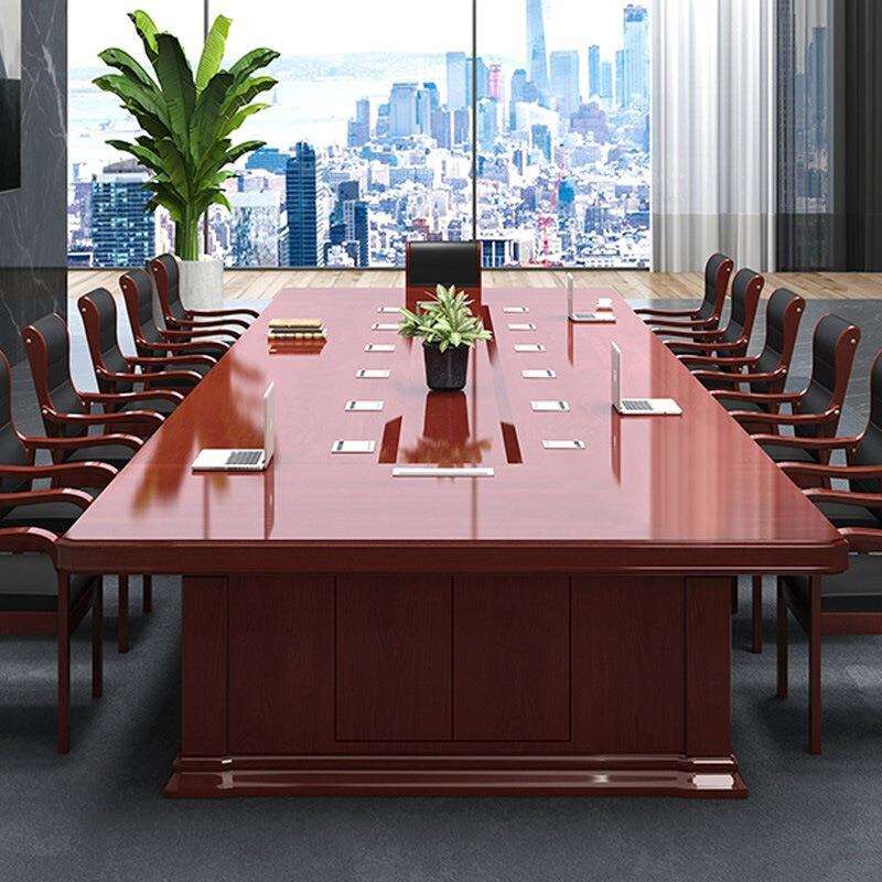 圣黎油漆会议桌贴实木皮长条桌公司开会大型洽谈桌椅组合