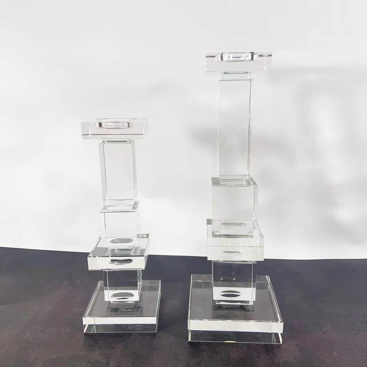 现代简约欧式几何层叠水晶玻璃烛台摆件样板房售楼处软装饰品摆设