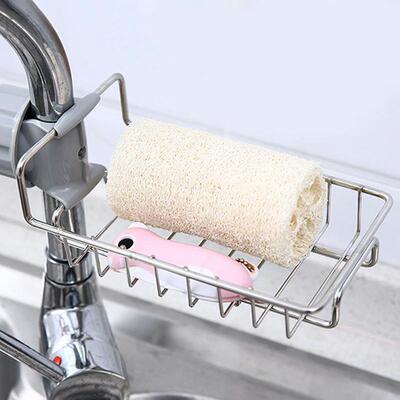 Kitchen Stainless Steel Faucet Storage Rack, No-Drilling Req