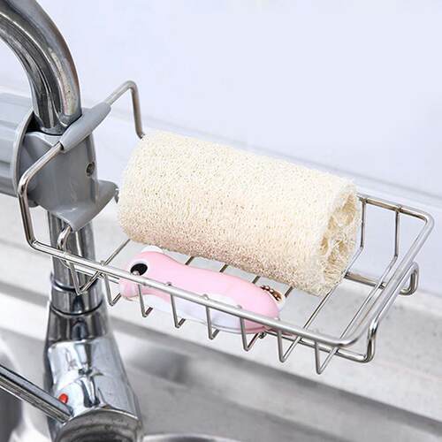 Kitchen Stainless Steel Faucet Storage Rack, No-Drilling Req