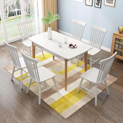 北风实木餐桌现欧简约代小户型方形成套餐饮方长桌椅组合FCS厂家