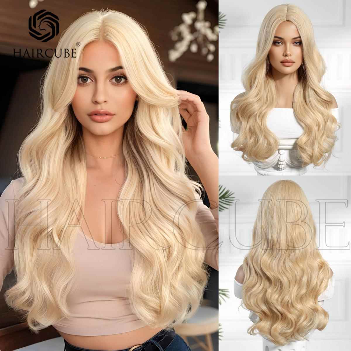 欧美热卖长卷发假发女浏海金色中分大波浪高温丝全头套wigs hair