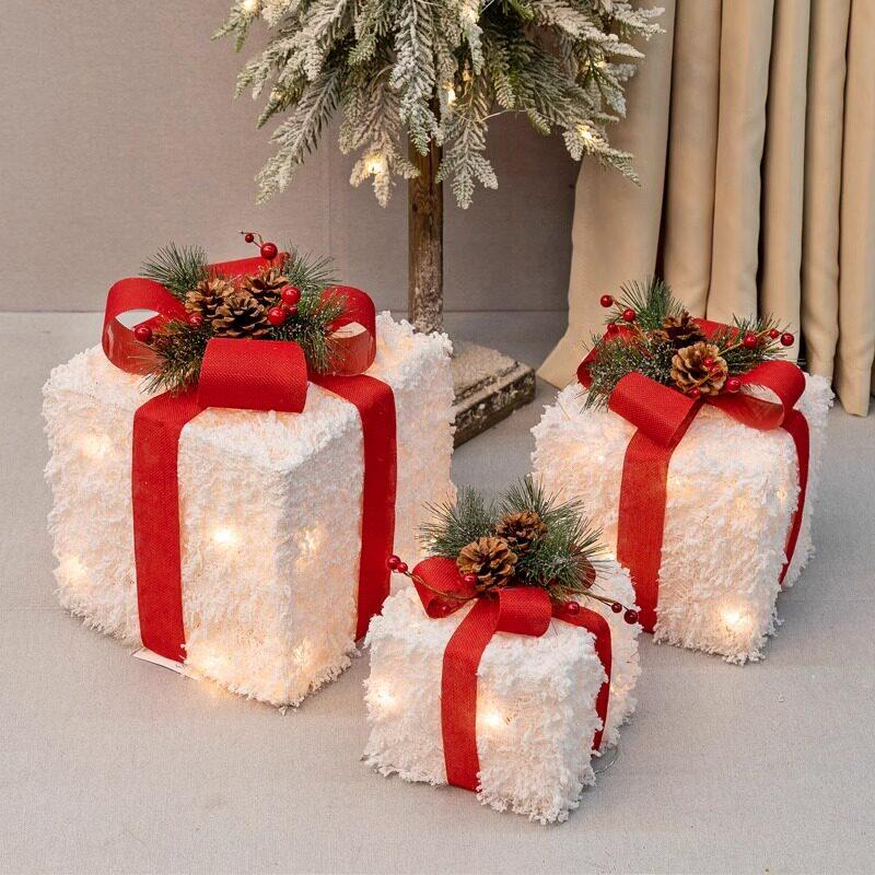 圣诞树橱窗场景布置礼物盒圣诞节装饰礼品盒铁艺发光礼盒堆头摆件