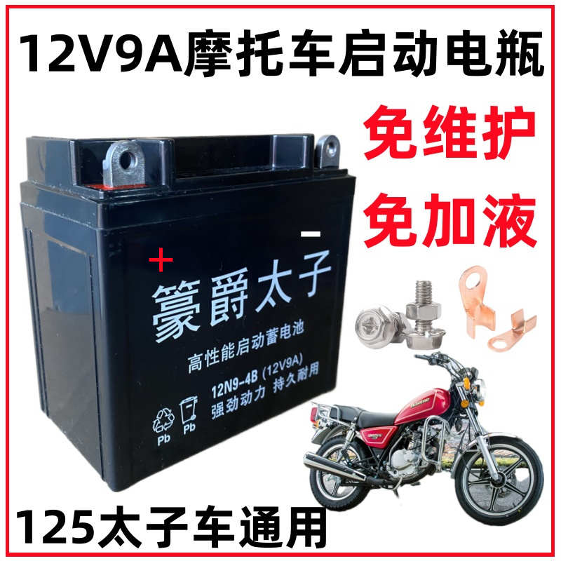 12N9-BS摩托车电瓶GN125 HJ125-8太子 钻豹 银豹 锐爽EN125蓄电池