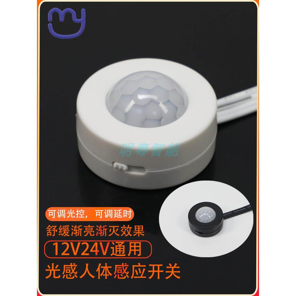光敏智能人体传感器开关，具有可调延迟12V24V梯度增亮和梯度床传