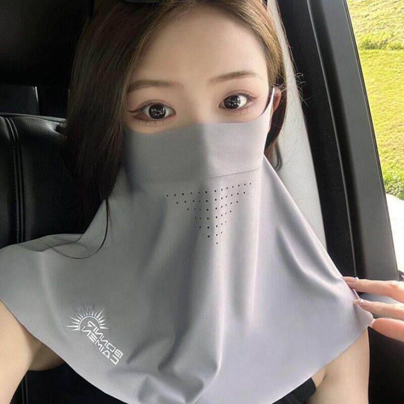 日本喵谷防晒面罩女夏无痕薄款冰丝护颈抗UV遮阳口罩骑行脸罩