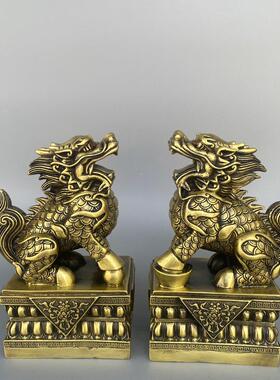 铜将军麒麟纯铜麒麟摆件一对家居玄关客厅方底麒麟店铺摆件