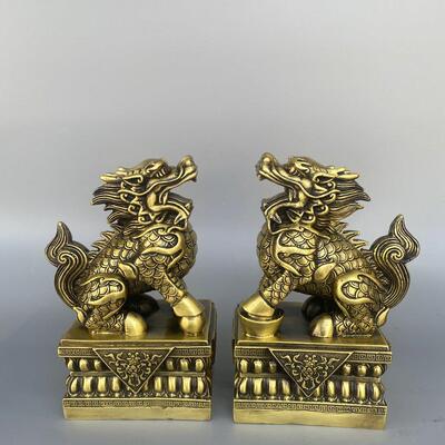 铜将军麒麟纯铜麒麟摆件一对家居玄关客厅方底麒麟店铺摆件