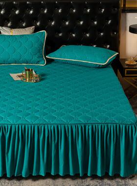 Q5新品结婚庆大红床裙三件套纯1色单件夹棉床F757T5JS罩加厚床MO