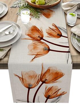 Spring Blue Tulip Flower Linen Table Runner Wedding Decorati