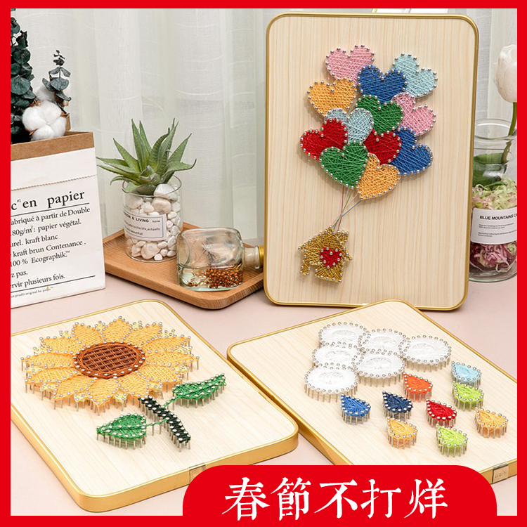 圣诞节钉子绕线弦丝画diy手工礼物制作材料包装饰缠线画摆件