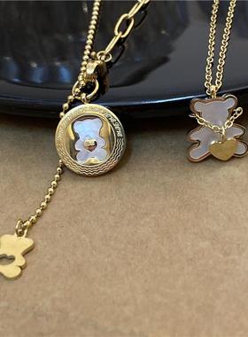 白贝母不锈锁骨网红链毛衣感设计钛钢ins小熊不锈钢项链情侣