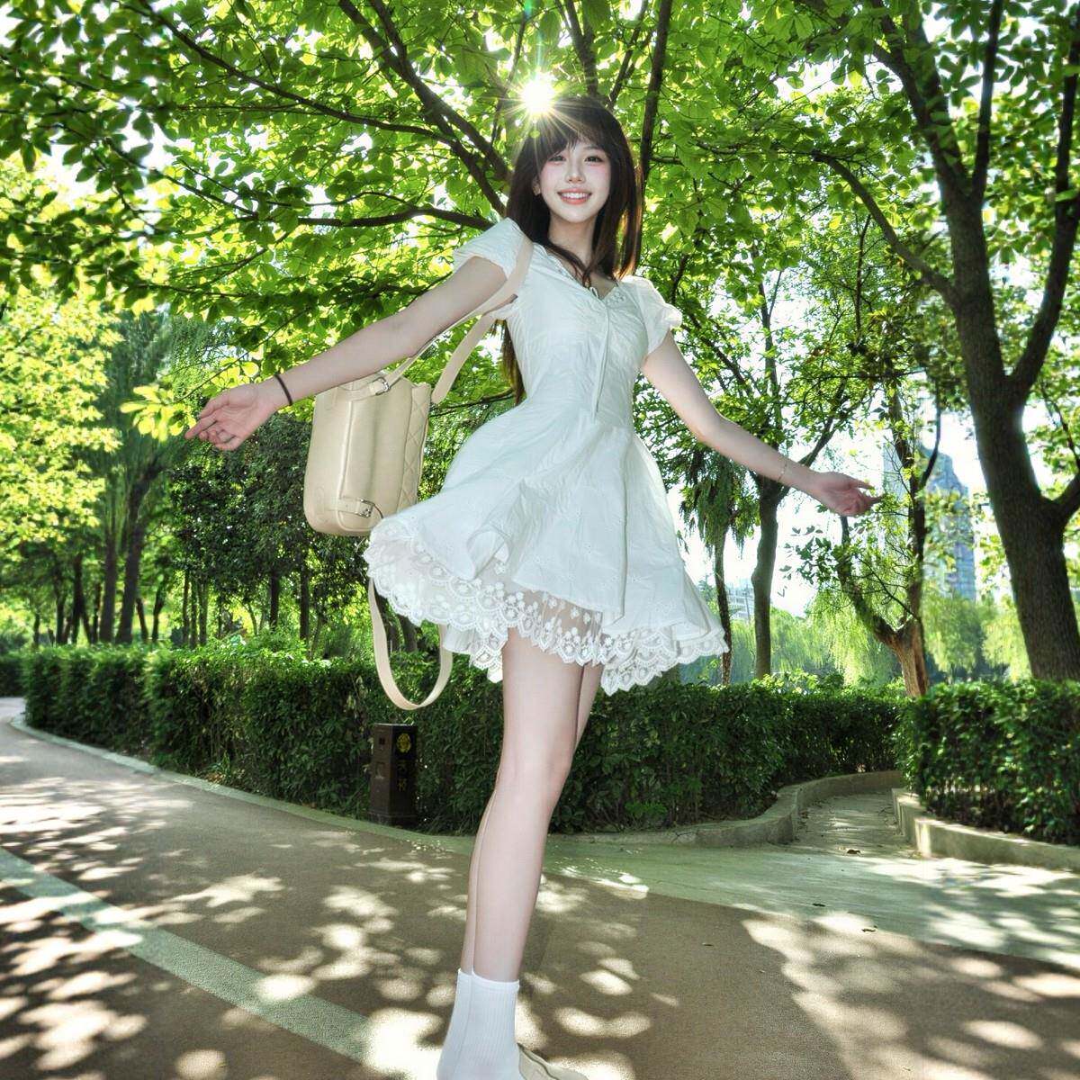 六月苒白色泡泡袖洋装女夏季清纯初恋小个子生日短款收腰公主裙