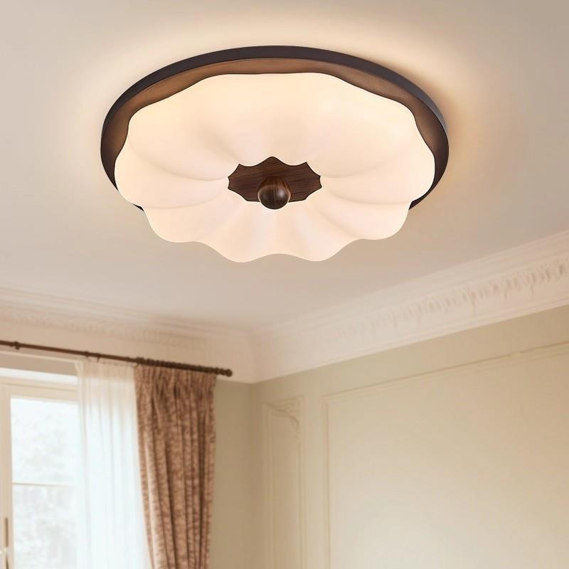 法式LLH中风卧室吸0顶灯灯225新款美式复古实木古房间主卧灯中山