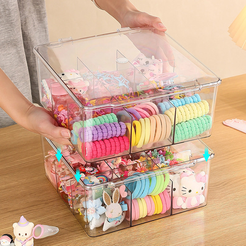 儿童发饰收纳盒透明多格宝宝可爱盒子发箍发卡头绳发夹皮筋首饰盒