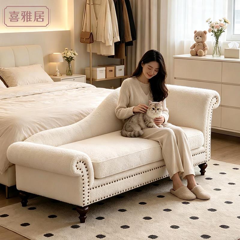美式复古贵妃椅卧室贵妃位单塌书房贵妃榻床尾单人贵妃沙发躺椅
