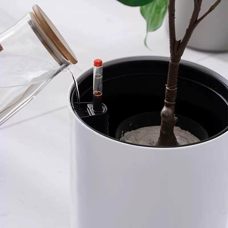 简约欧式自动吸水懒人烤漆圆柱高筒客厅室内盆景创意落地花盆大号