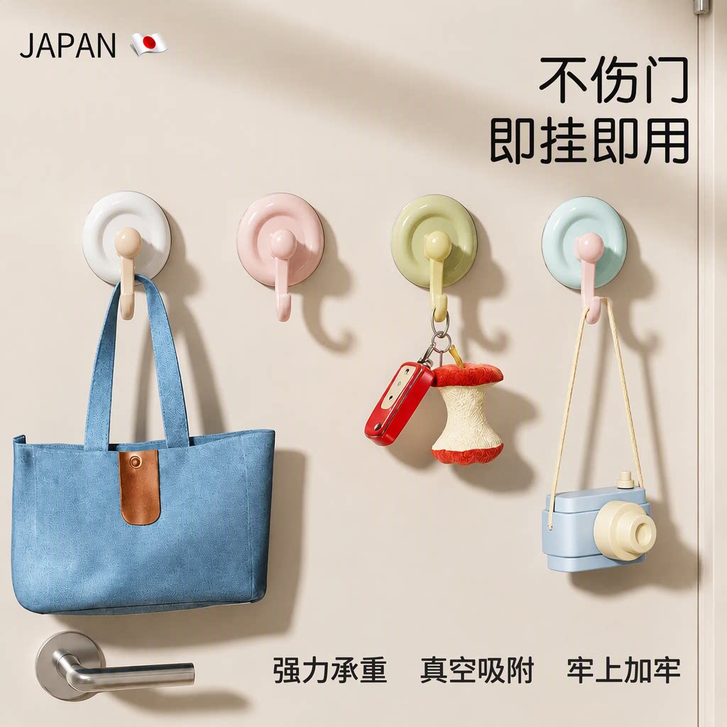 日本真空吸盘挂钩浴室玄关强力承重无痕不伤门不留胶痕粘钩旗舰店