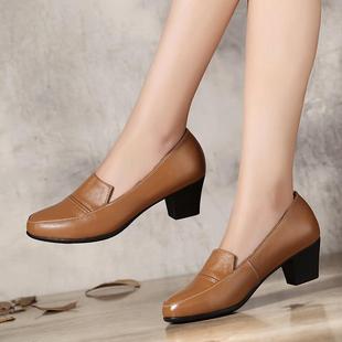真鞋 皮单鞋 跟女式 新款 秋鞋 中老年妈妈鞋 皮软底中大号女式 2020春季