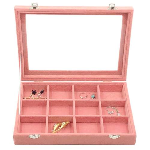 高档新的环粉红色冰花首饰盒首饰托盒耳耳支架环戒指项炼手镯盒珠