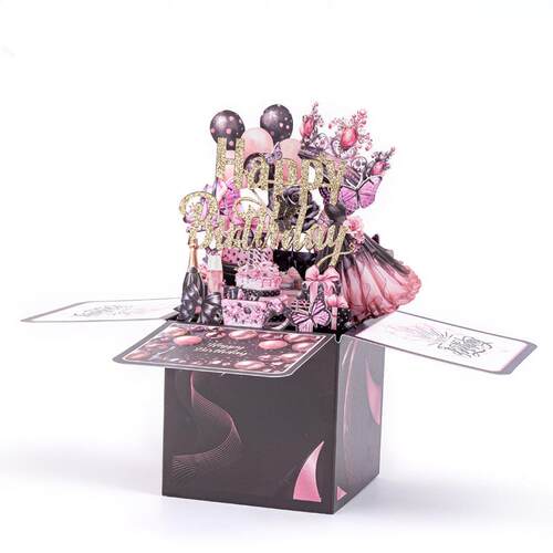 跨境爆款生日节手写弹开式立体盒子3d纸雕创意节日类礼多款式