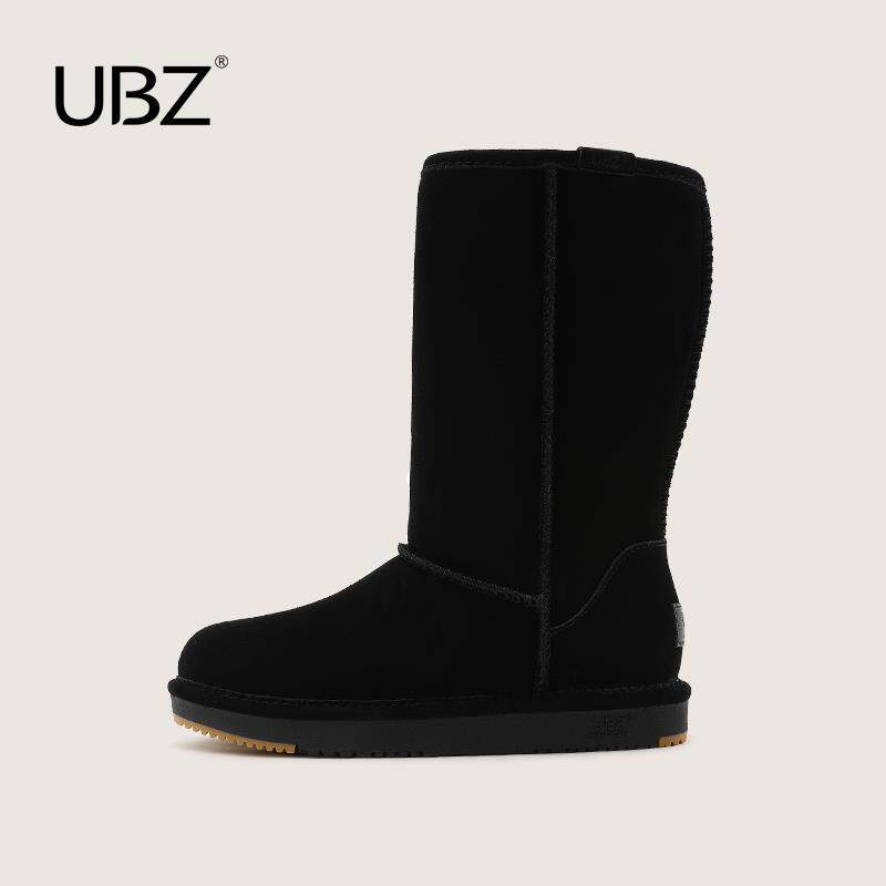 高档UBZ 防水雪地靴女高筒224新款筒冬季加绒真0厚皮加东北棉鞋长