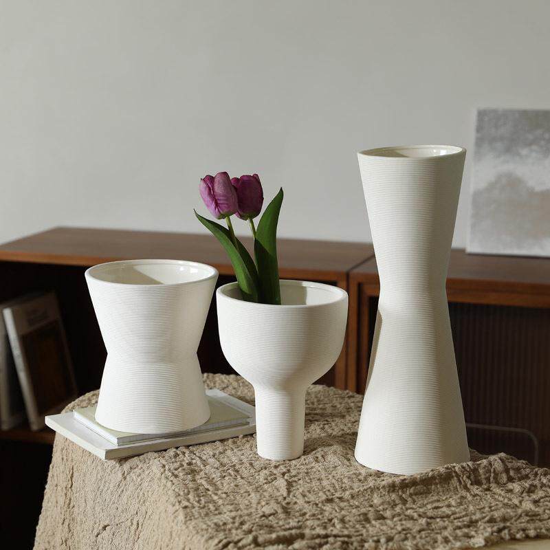 ins风陶瓷大口径花瓶 素胚北欧白色干花瓶客厅桌面装饰摆件插花器