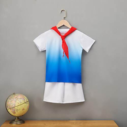 新款领国巾庆儿童演出服红表演服红爱色国主题合唱服可爱的人舞蹈