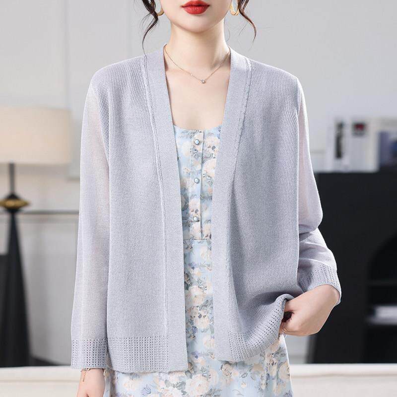 高级感大码女装夏季胖mm针织开衫女宽松显瘦桑蚕丝外搭防晒衣披肩