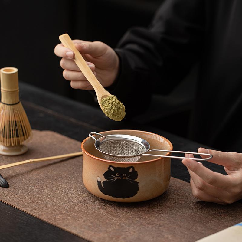 志野猫抹茶八件套日式打抹茶工具陶瓷点茶碗百本立茶筅过滤配件