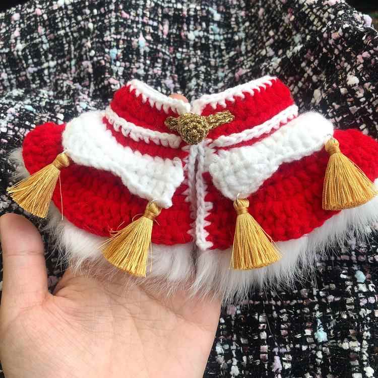 猫咪拜年项圈手工围兜宠物钩织新年披肩幼猫狗狗编织围脖diy材料