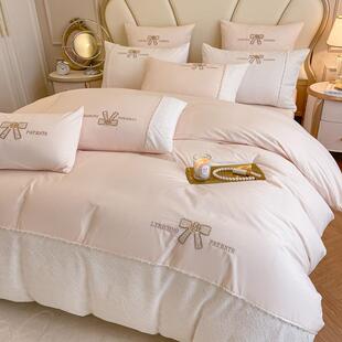 韩式 公主风全棉水洗棉四件套纯棉100床上用品被套蕾丝边床单床笠4