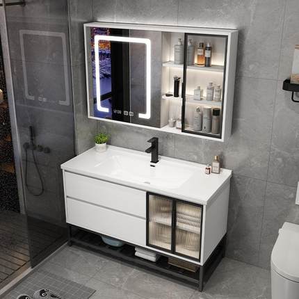 轻奢现代约简室柜组合卫982陶瓷浴一体盆洗手洗脸池镜生间洗漱台