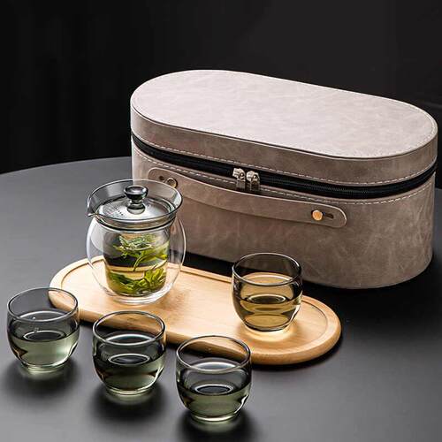 Claska Do 高端玻璃茶具套组中式盖碗茶杯户外露营可携式旅行茶具