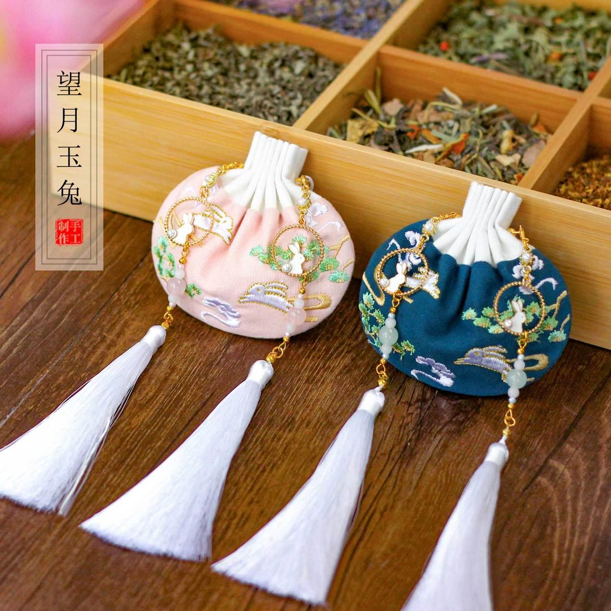 国潮香囊刺绣香包空袋玉兔香袋新年中国风古风汉服挂件配饰荷包
