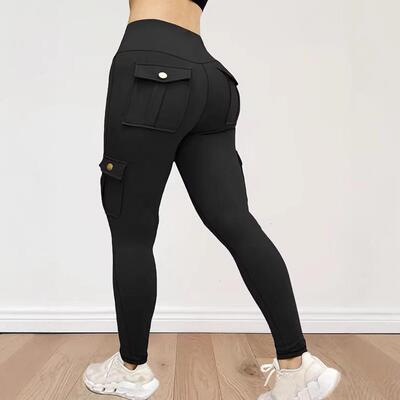 Waist Cargo Leggings Women Pants Pockets Hidden Scrunch Butt