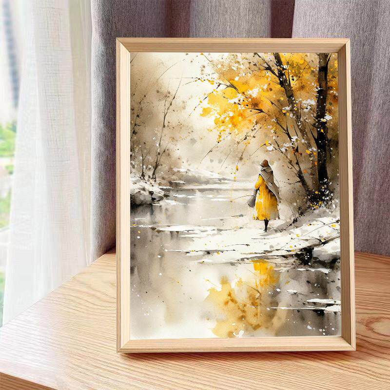 雪景装饰画客厅书房水彩摆画挂画卧室沙发背景墙风景壁画小众艺术