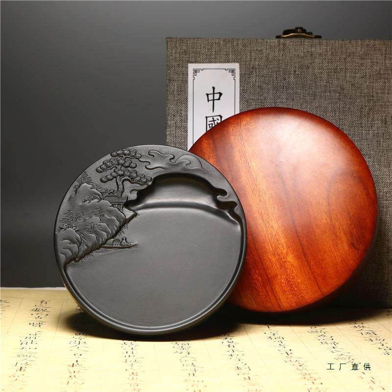 非遗 歙砚雕刻技艺《博艺山水》老坑歙砚砚台 天然原石精品歙县黄