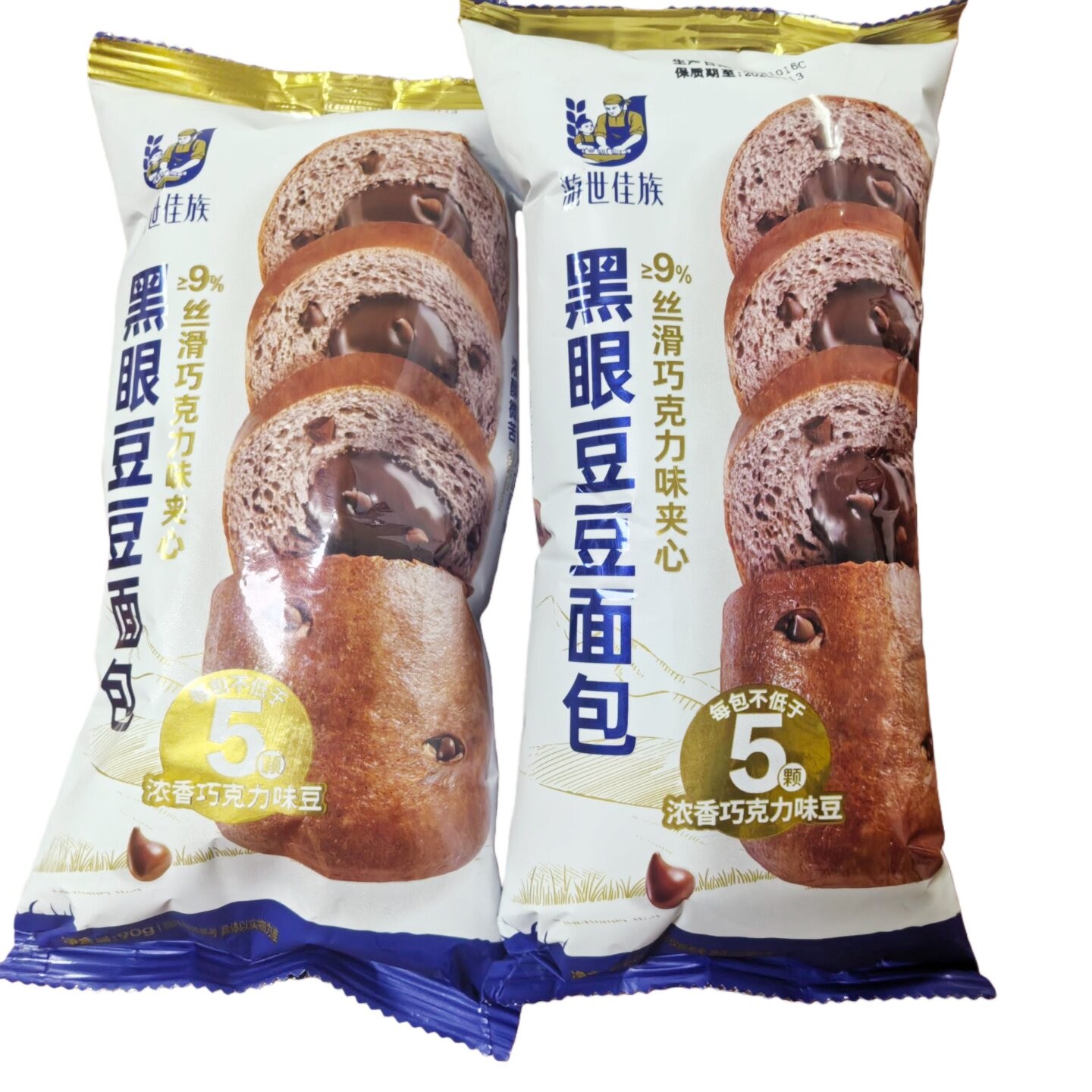 游世佳族黑眼豆豆面包巧克力味夹心学生早餐代餐饱腹休闲零食小吃