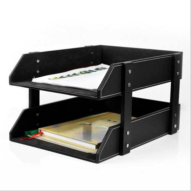 高档皮革办公用品 皮质文件资料收纳架 两层文档架 定做批发